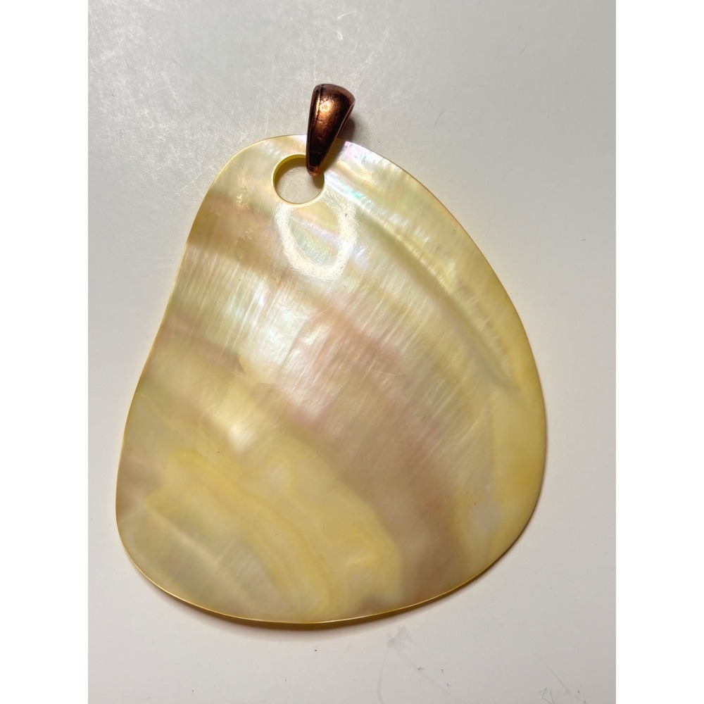 Vintage Mother of Pearl Shell Boho Pendant Large Iridescent Cream Gold Statement
